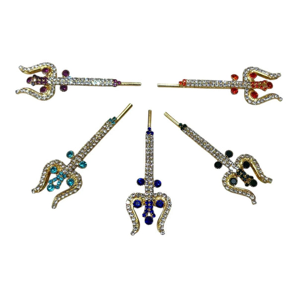 Jeweled trident toy set in gold glitter with blue, green and red accents