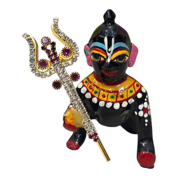Small Trishul Toy for Laddu Gopal | Miniature Metal Trident for Kanha Ji | Janmashtami Mandir Toy | Krishna Idol Accessory - Achleshwar