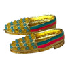 Miniature gold juti shoes with blue and turquoise beaded floral design