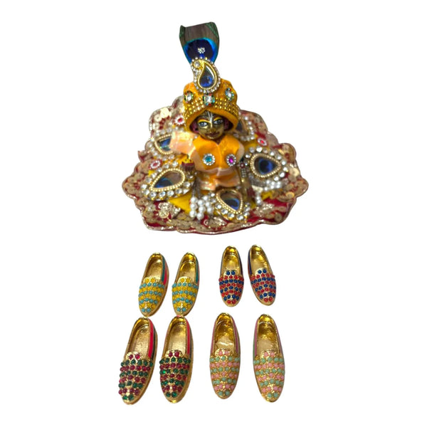 Traditional Juti Mojadi Shoes for Laddu Gopal | Small Kanha Ji Toy Footwear for Janmashtami, Radhaashtami & Mandir Decor | Miniature Krishna Idol Khilona by - Achleshwar