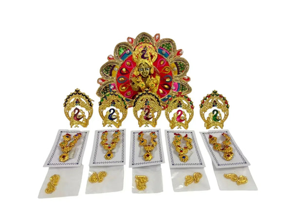 Laddu Gopal Jewellery Set – Mukut, Haar & Earrings Combo | Traditional Jewelry for Kanha Ji 6 no Size - Achleshwar
