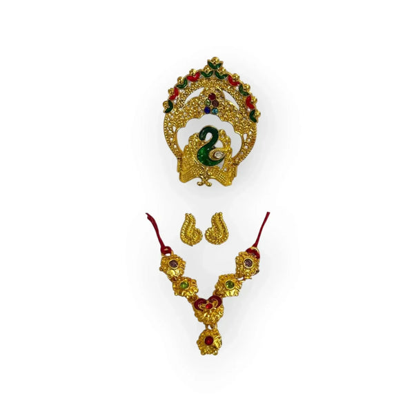 Laddu Gopal Jewellery Set – Mukut, Haar & Earrings Combo | Traditional Jewelry for Kanha Ji 6 no Size - Achleshwar