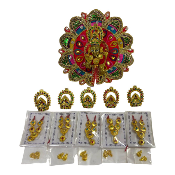 Laddu Gopal Jewellery Set – Mukut, Haar & Earrings Combo | Traditional Jewelry for Kanha Ji 3 no Size