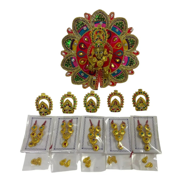 Laddu Gopal Jewellery Set – Mukut, Haar & Earrings Combo | Traditional Jewelry for Kanha Ji 6 no Size - Achleshwar