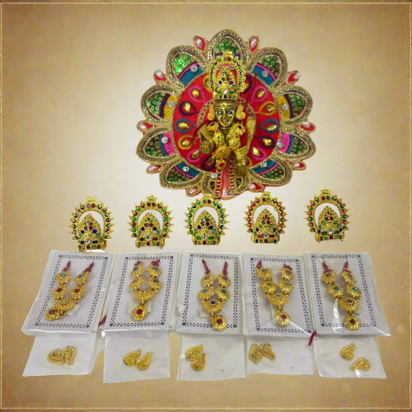 Laddu Gopal Jewellery Set – Mukut, Haar & Earrings Combo | Traditional Jewelry for Kanha Ji 3 no Size
