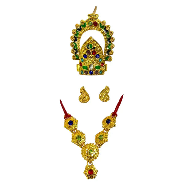 Laddu Gopal Jewellery Set – Mukut, Haar & Earrings Combo | Traditional Jewelry for Kanha Ji 6 no Size - Achleshwar
