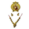 Gold jeweled headpiece, necklace and earrings set with red and blue stone accents