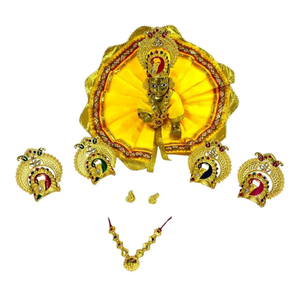 Gold jeweled headpiece, necklace pendant and matching earrings set with red and blue stones