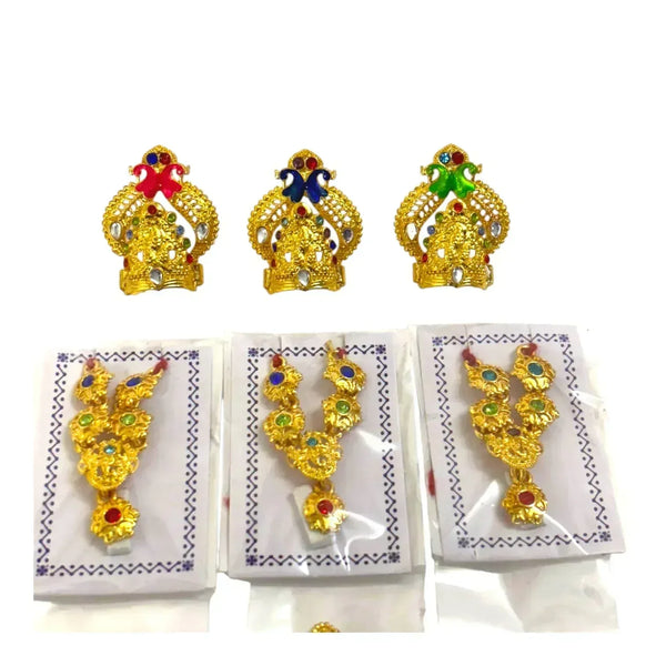 Laddu Gopal Jewellery Set – Mukut, Haar & Earrings Combo | Traditional Jewelry for Kanha Ji 6 no Size - Achleshwar