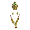 Gold-tone crown with multicolor jeweled necklace and matching dangling earrings