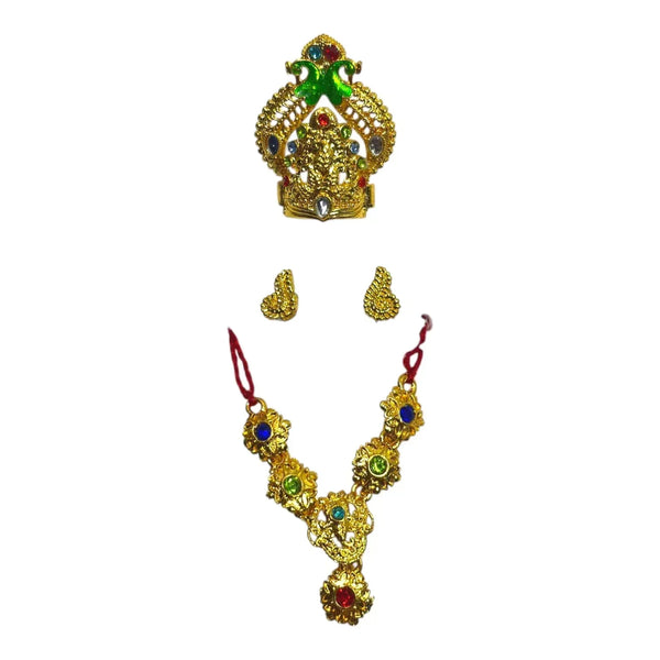 Laddu Gopal Jewellery Set – Mukut, Haar & Earrings Combo | Traditional Jewelry for Kanha Ji 6 no Size - Achleshwar