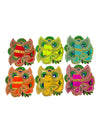 Assorted peacock-feather embroidered dress designs in red, green, yellow, and purple