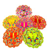 Multicolor embroidered poshak dress set with gold trim, circular floral appliques