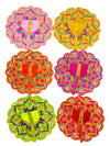 Set of embroidered rosette poshak dresses in pink, yellow, orange, green, red, and purple.