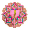 Handmade embroidered baby dress with jhari work, bright pink and gold, jeweled trim