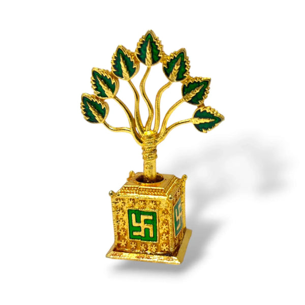 Small Tulsi Plant for Home, Office & Temple – Decorative Gold Finish Miniature Tulsi Pot (2 Inch) - Achleshwar