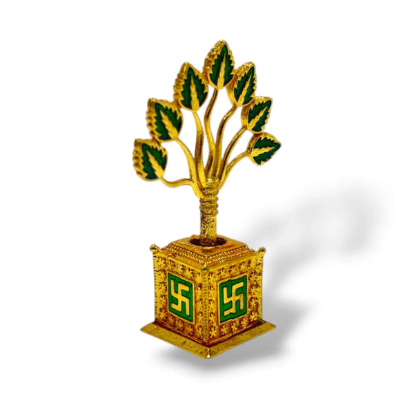 Small Tulsi Plant for Home, Office & Temple – Decorative Gold Finish Miniature Tulsi Pot (2 Inch) - Achleshwar