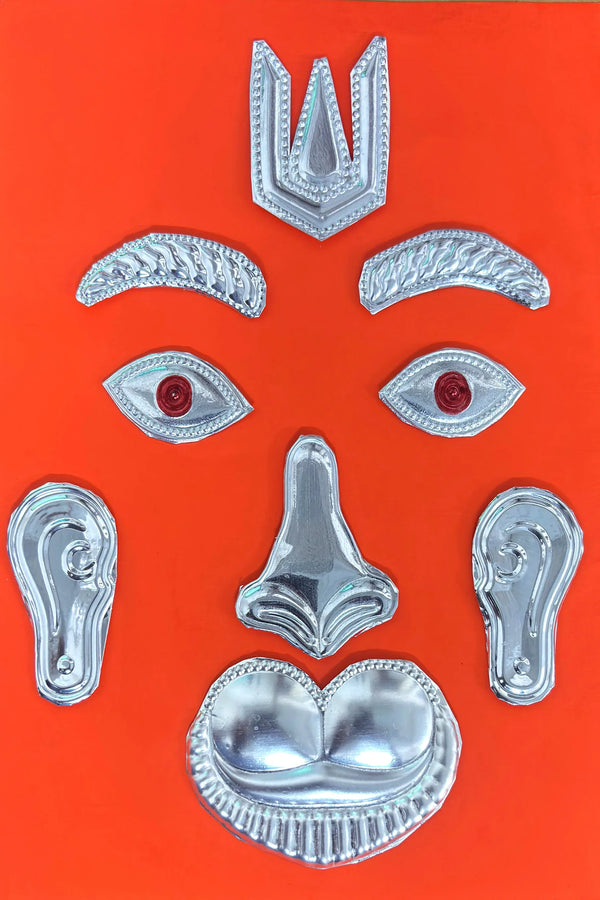 German Silver Hanuman Ji Mukharbind Shringar Set – Traditional Face Decoration Set for Hanuman Idol 8 inch - Achleshwar
