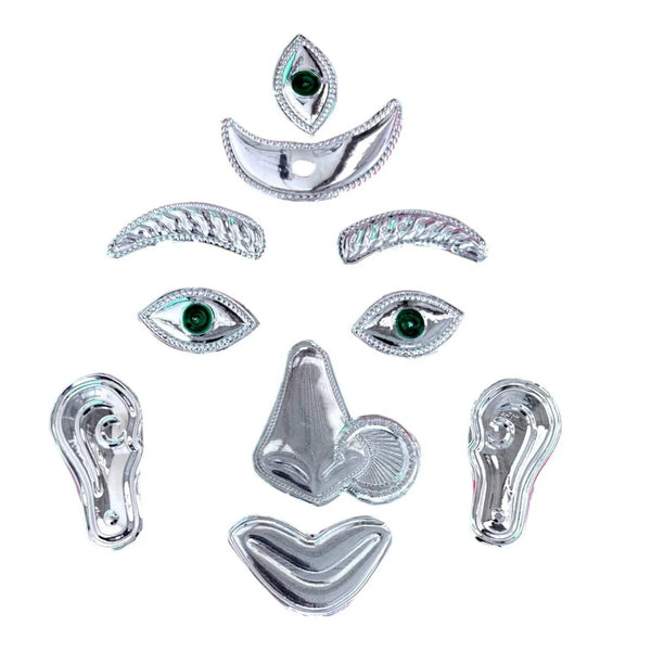 German silver face decoration set with crown, green eye tiles, nose, heart and side ornaments