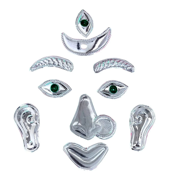 German Silver Mata Ji Mukharbind Shringar Set – Traditional Face Decoration Set for Devi Idol 8 INCH - Achleshwar