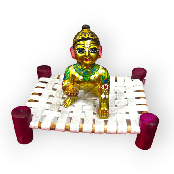 Achleshwar Laddu Gopal Wooden Palang with Traditional Char Pai for Laddu gopal