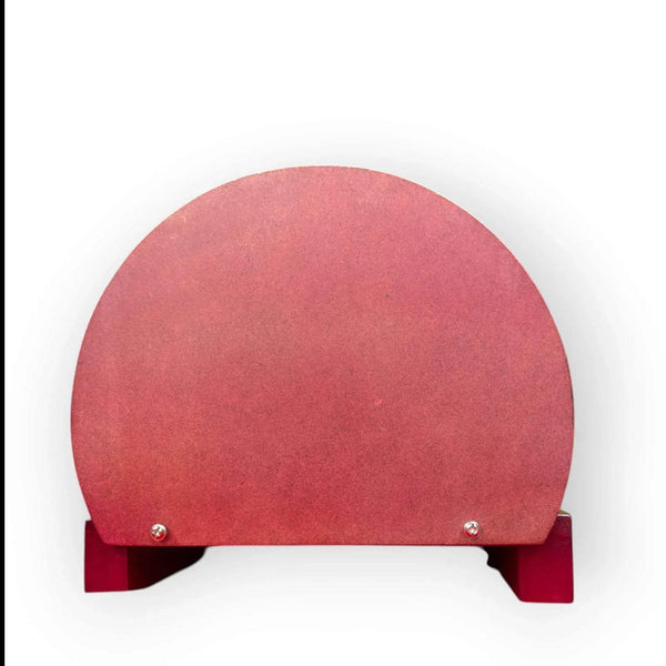 Wooden devotional throne back with pink cushion and two silver stud details