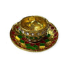 Gold miniature cup with red and green gem-pattern base plate