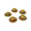 Set of five gold miniature cup plates with jeweled tops and colored insets