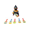 Krishna figurine holding miniature guitar; set of five colorful guitar ornaments