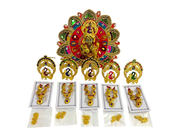 Laddu Gopal Jewellery Set – Mukut, Haar & Earrings Combo | Traditional Jewelry for Kanha Ji 5 no Size