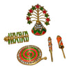 Decorative toy cracker set with star tree ornament, spiral disc, ladder strip, two rocket crackers