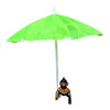 Green decorative umbrella with white pole and fabric canopy, round finial at top