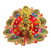 Multicolor jeweled deity ornament with gold face, red and blue fan headdress