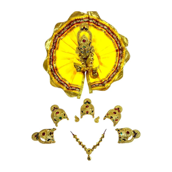Laddu Gopal Jewellery Set – Mukut, Haar & Earrings Combo | Traditional Jewelry for Kanha Ji 6no Size - Achleshwar