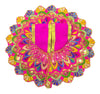 Pink and gold embroidered baby poshak with circular multicolor fan border