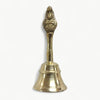 Brass pooja bell with small Garuda deity figure on top and ribbed base collar