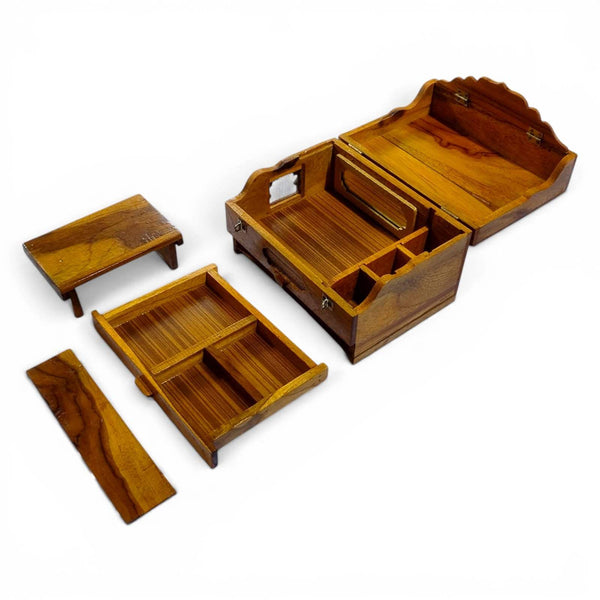 Teak wood jhapiji open with removable base panels and side lid piece