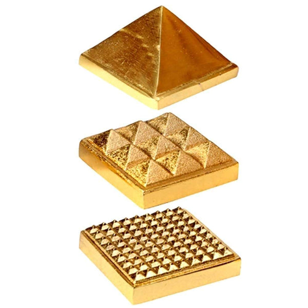 Golden Three Layer Vastu Metal Pyramid (4 Pcs) for Vastu and Feng Shui.