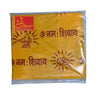 Orange cotton shawl with deity icons and Om-style print in maroon and gold