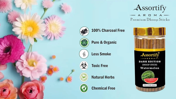 Watermelon Dhoop Sticks Jar|Natural Ingredients||100Gm Jar Packaging | Less Smoke| - Achleshwar