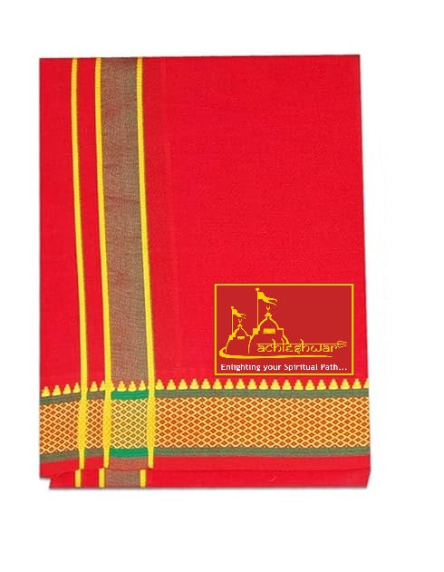 Pure cotton special dhoti set Red colour along angvastra