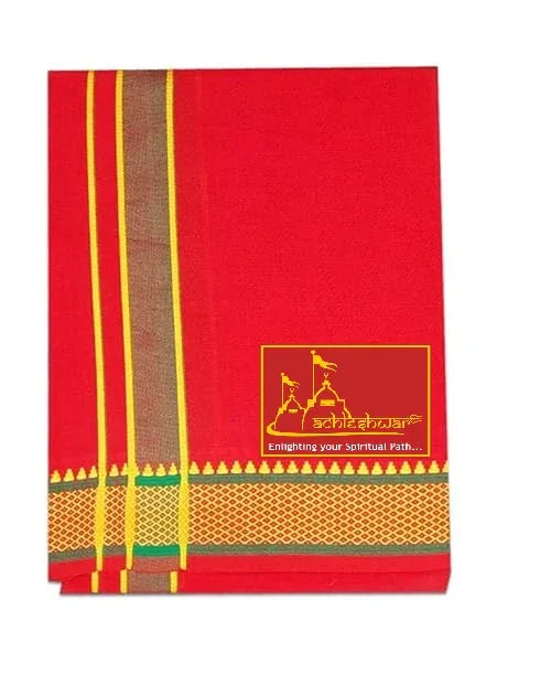 Pure cotton special dhoti set Red colour along angvastra - Achleshwar