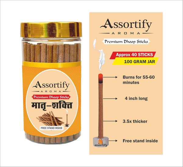Assortify Matra Shakti Dhoop Sticks Box|Bamboless||100gm Jar Packaging | Less Smoke|