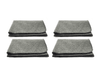 Set of four grey woolen puja asan mats stacked with dark stitched border