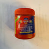 Red chandan powder jar with orange lid and side/back product label