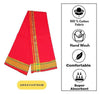 Red cotton dhoti and angavastram set with gold stripe; 100% cotton hand wash icons