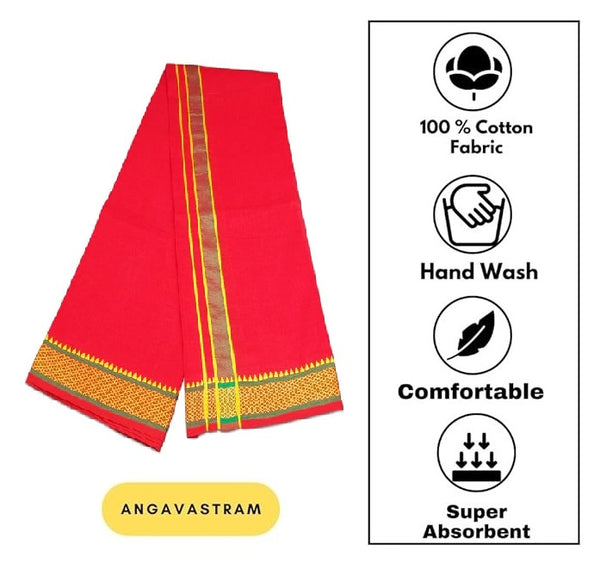 Pure cotton special dhoti set Red colour along angvastra