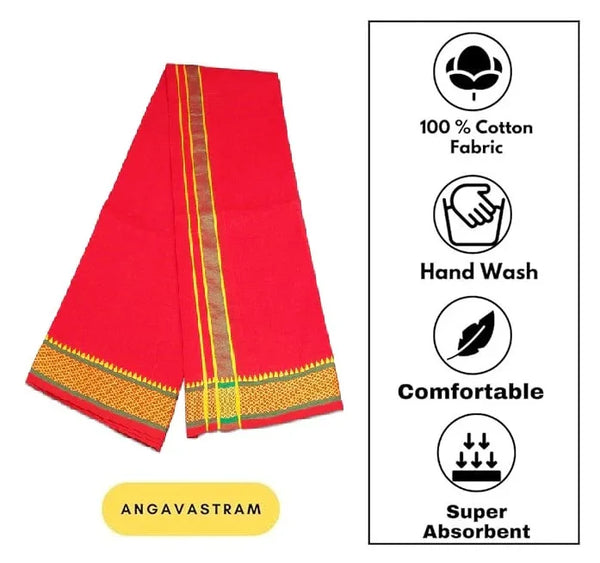 Pure cotton special dhoti set Red colour along angvastra - Achleshwar