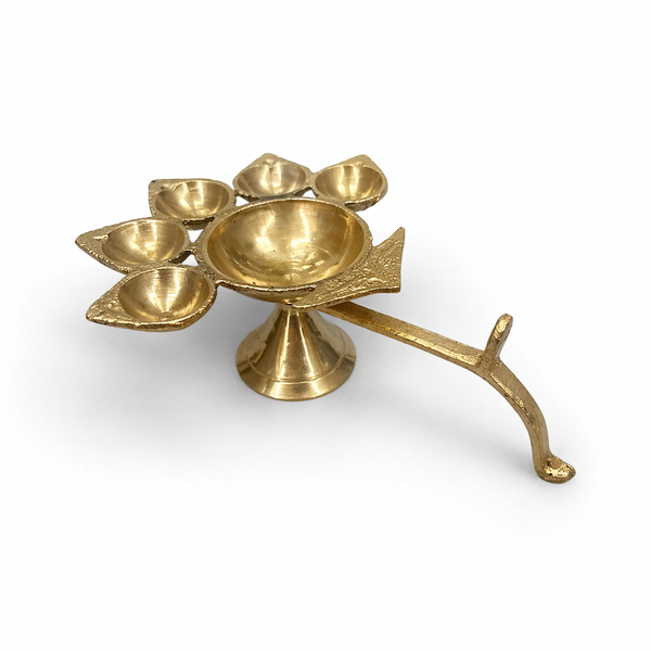 Brass Panch Aarti Diya | 5-Face Jyoti Diya for Puja, Temple & Mahaaarti