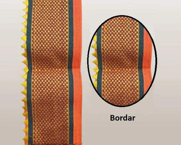 Woven border detail with orange center and brown patterned strip